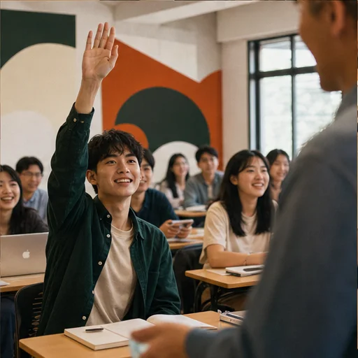 在大學課堂自信舉手擔任專題窗口的學生